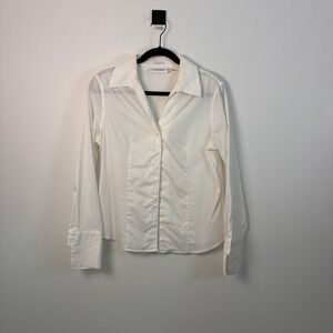 Calvin Klein Womens White Non-Iron Cotton Button Down Shirt Size 8 CSSPTD001